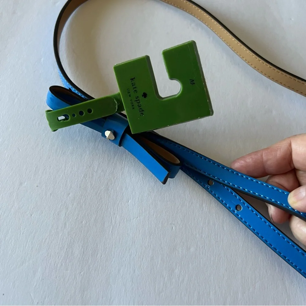 KATE SPADE SKINNY PATENT SHOESTRING BOW BELT BLUE SIZE MEDIUM NWT